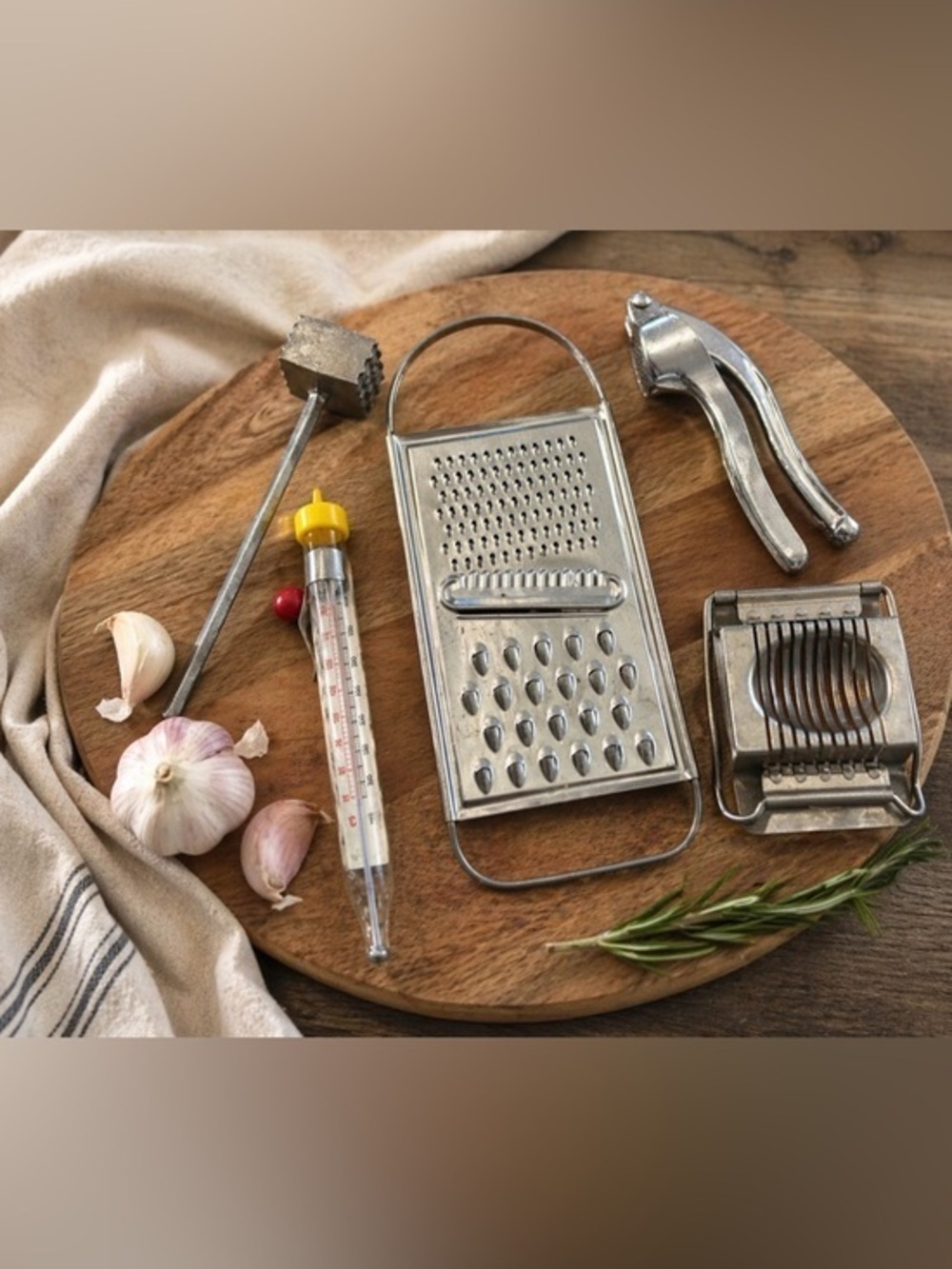 Kitchen Bundle |  Grater Garlic Press Egg Slicer Meat Tenderizer Thermometer